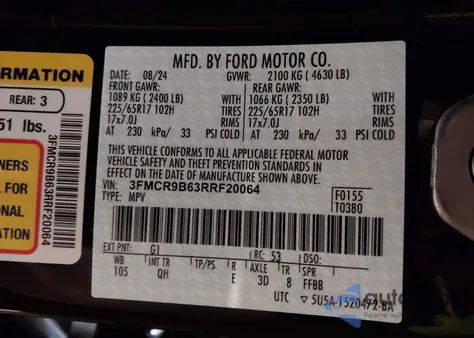 2024 Ford Bronco Sport Big Bend z USA, uszkodzony, nr VIN 3FMCR9B63RRF20064